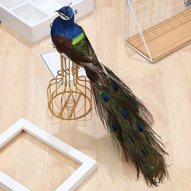Artificial Peacock Bird Feathered Realistic Garden Home Table Ornament Decor